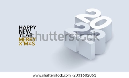 2022 calligraphy with 3d numbers on white background of Happy New Year celebration for flyers, posters, business decoration sign, brochure, card, banner, postcard. Vector illustration