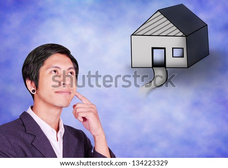 Men think and looking over Imaginary house