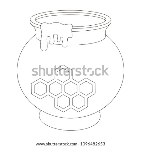 Honey Pot cartoon. Colorless outlined illustration with thin line black stroke