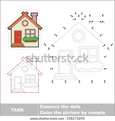 Vector Cute house to be traced by numbers. Dot to dot game. Connect dots for numbers.