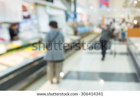 blur people shopping in supermarket with bokeh
