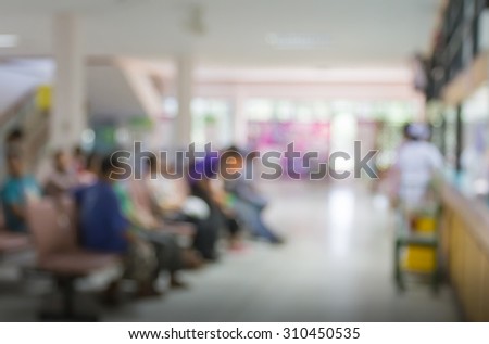 Blurred people and patient waiting doctor or medicine in hospital