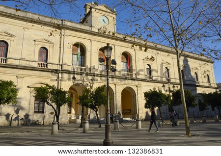 SEVILLE, SPAIN - JANUARY 29: City council on January 29, 2013 in Seville, Spain.  The historic building that occupies the City is one of the most remarkable examples of plateresque architecture