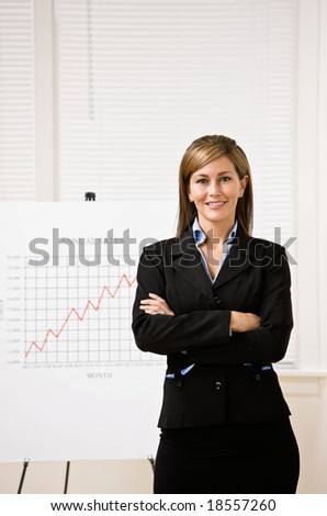 Confident businesswoman explaining financial analysis chart