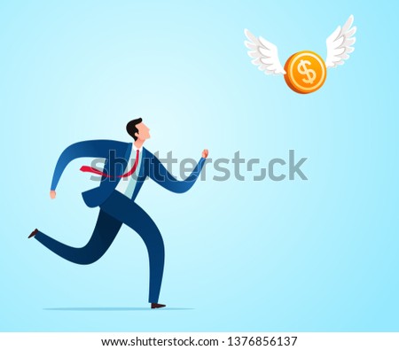 Run to chase flying money in the sky. Business concept illustration.