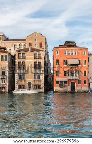 Venice, Italy. May 31, 2015. Historic houses of the Grand Canal in Venice.