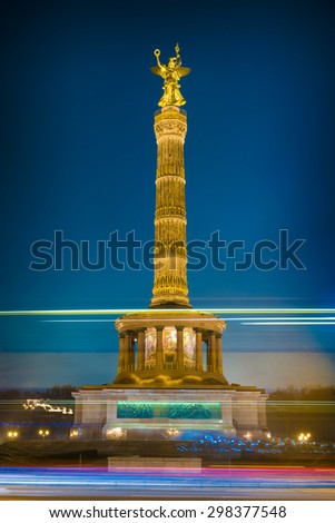 Berlin, Germany. January 14, 2014. View of the Berlin Victory Column at Night. HDR high contrast shot.