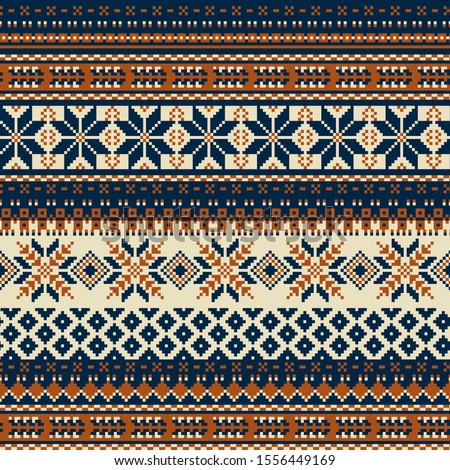 Nordic snow flake jacquard knitted vector seamless pattern