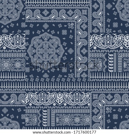 Paisley bandana fabric patchwork abstract vector seamless pattern
