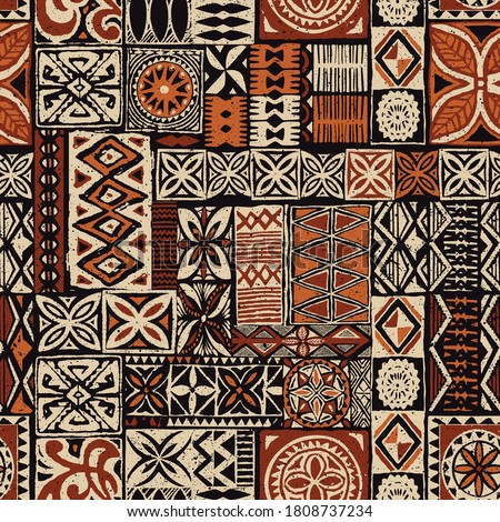 Hawaiian style tapa tribal fabric abstract patchwork vintage vector pattern Zdjęcia stock © 
