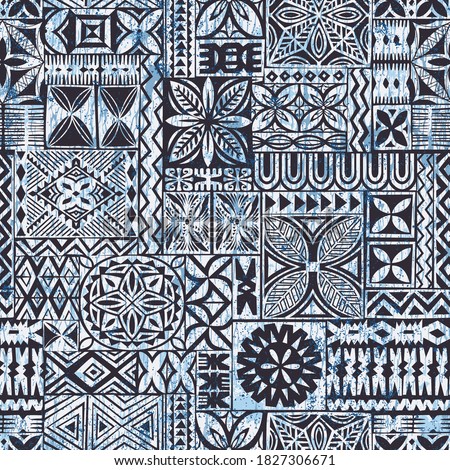 Hawaiian style tapa cloth motifs tribal fabric vintage vector seamless pattern 