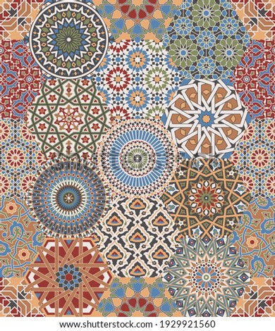 Moroccan  azulejos  tiles patchwork mosaic vector seamless pattern