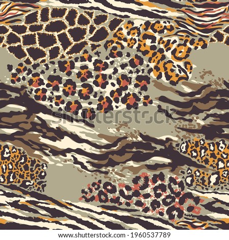 Wild animal skins patchwork wallpaper  abstract vector fur seamless pattern