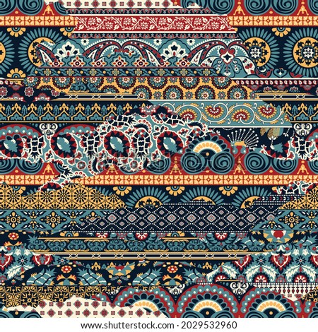 Abstract arabesque paisley fabric patchwork abstract vector seamless pattern