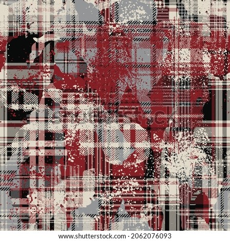 Grunge tartan plaid fabric patchwork wallpaper abstract vector seamless pattern Foto d'archivio © 