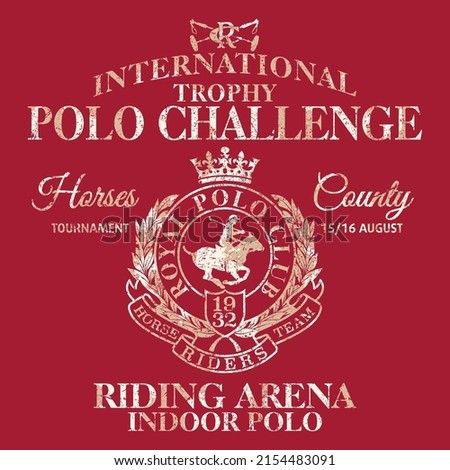 Horseback polo sport international challenge  vector print for boy man shirt grunge effect in separate layers