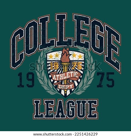 College school athletic department league vintage vector artwork for t shirt boy sport wear grunge effect in separate layer