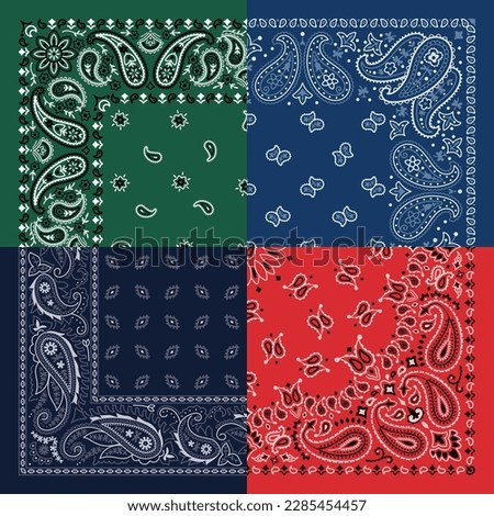 Colorful kerchief quad split paisley bandana fabric  patchwork vintage vector pattern