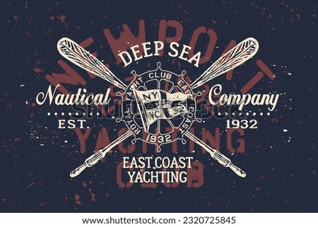 East Coast yacht club nautical company grunge vector print for boy shirt 