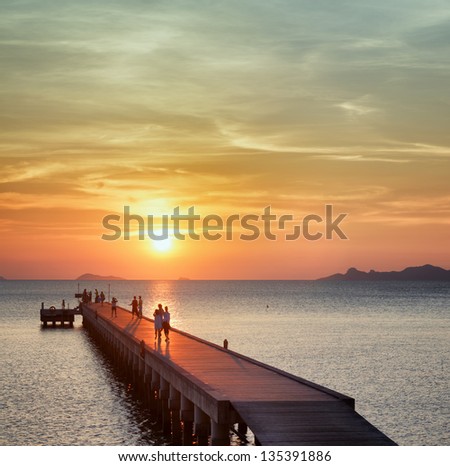 Boat pier at sunset. Beautiful landscape.