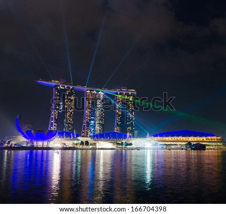 SINGAPORE - APRIL 7: View of Marina Bay Sands resort on april 7, 2011 in Singapore. Night Scene. Marina Bay is famous destination in Singapore.
