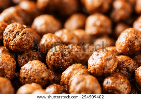 Closeup view of chocolate cereal. Organic healthy food rich in minerals and vitamins. Eco food for breakfast.