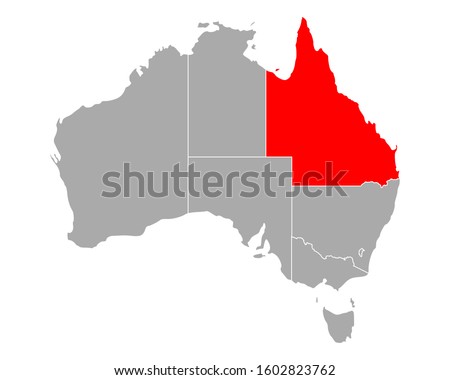 Map of Queensland in Australia on white