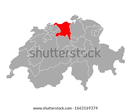 Map of Aargau in Switzerland on white