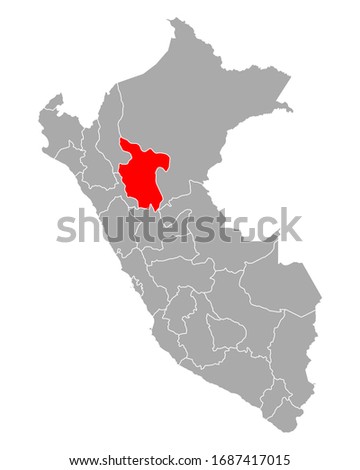 Map of San Martin in Peru on white