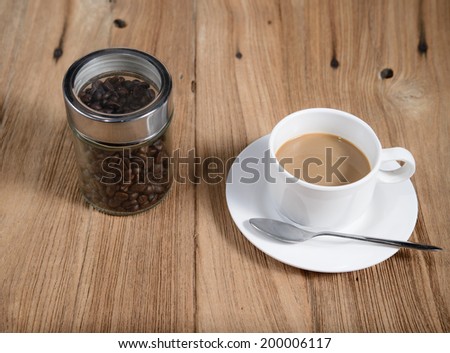 warm cup of coffee on wood background