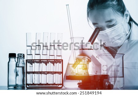 scientist with equipment and science experiments with lighting effect vintage style