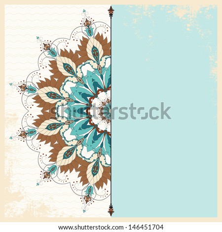 Vintage card. Oriental floral pattern on vintage background. Made old surface. Place for your text. Perfect for greetings, invitations or announcements. Raster copy of the vector.