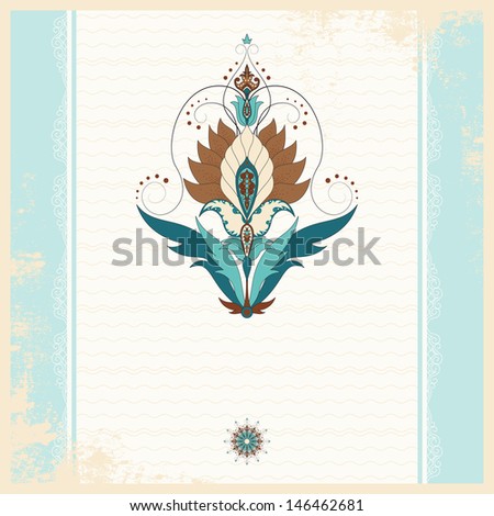 Vintage card. Oriental floral pattern on vintage background. Shabby surface. Place for your text. Perfect for greetings, invitations or announcements. Raster copy of the vector.