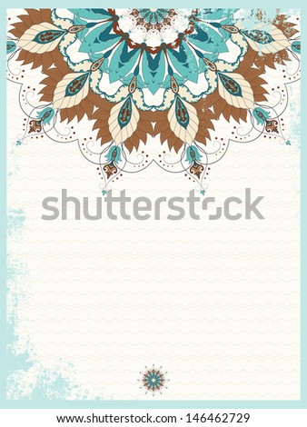 Vintage card. Oriental round pattern on vintage background. Shabby surface. Place for your text. Perfect for greetings, invitations or announcements. Raster copy of the vector.