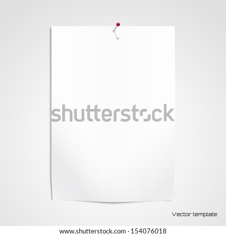 Vector Template. White Sheet Of Paper Pinned To The Wall. - 154076018 ...
