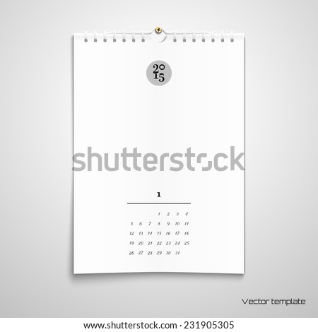 Vector illustration. Blank paper spiral calendar. Realistic shadows. 