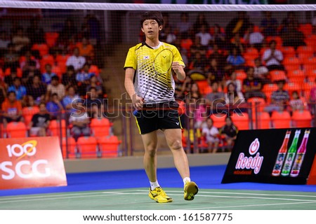 BKK,THA-Nov3:Kwang Hee Heo during their men\'s singles final match against Tzu Wei Wang the badminton SCG BWF World Junior Championships at national stadium Hun-Mak on NOVEMBER3,2013in Bangkok,Thailand