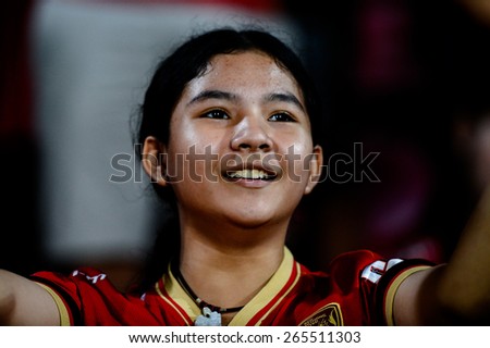 NONTHABURI THAI-Mar 07:Unidentified fan Muangthong utd. supporters during the Thai Premier League 2015 between SCG Muangthong UTD. and Port F.C. at SCG Stadium on March 07,2015 in,Thailand