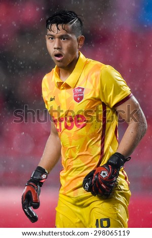 BANGKOK THAILAND JULY 14 :Goalkeeper Anusith Termmee of Thai All Stars action during the international friendly match Thai All Stars and Liverpool FC at Rajamangala Stadium on July14,2015 in,Thailand.