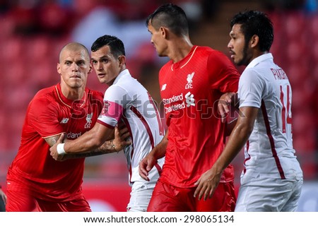 BANGKOK THAI JULY 14 :Mika Chunuonsee of Thai All Stars reacts during the international friendly match Thai All Stars and Liverpool FC at Rajamangala Stadium on July14,2015 in,Thailand