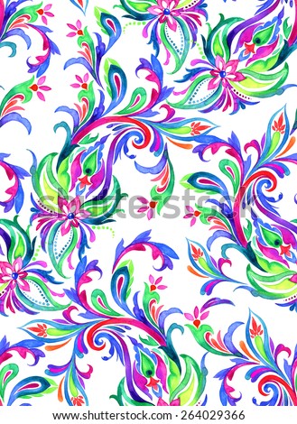 seamless paisley pattern. oriental motifs, colorrful paisleys in an allover layout design, for fashion, interior, etc.