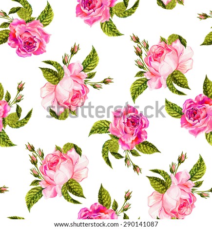 Seamless Rose Pattern. Beautiful Flowers, On White Background ...