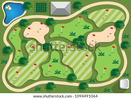 Golf course. View from above. Vector illustration.