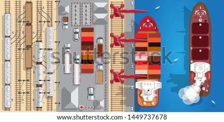 Seaport. View from above. Vector illustration.