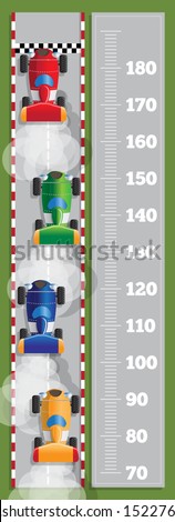 Meter wall with car racing. View from above. Vector illustration.