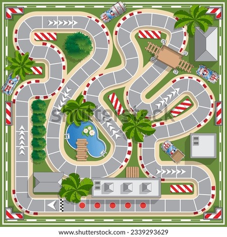 Race track. Board game. View from above. Vector illustration.