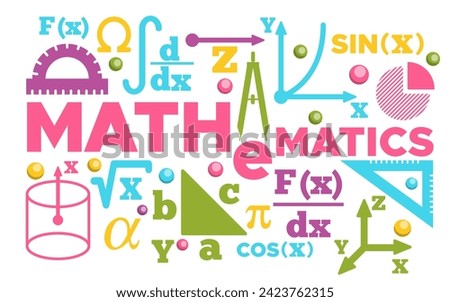 Lettering. A set of math icons. Isolated on white background. Vector illustration.