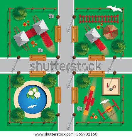 Playground. View from above. Vector illustration. 