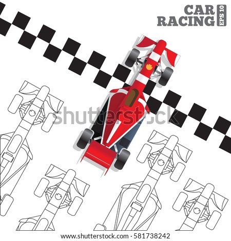 Racing cars at the finish line. View from above. Vector illustration.