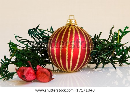 Cristmas red ball and green decoration